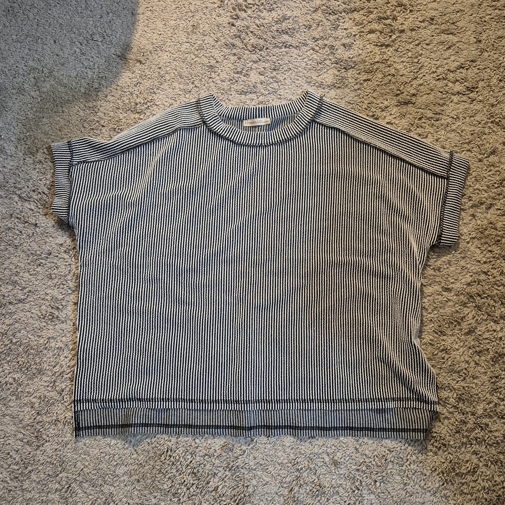 Zenana Outfitters Navy and White Striped Tee